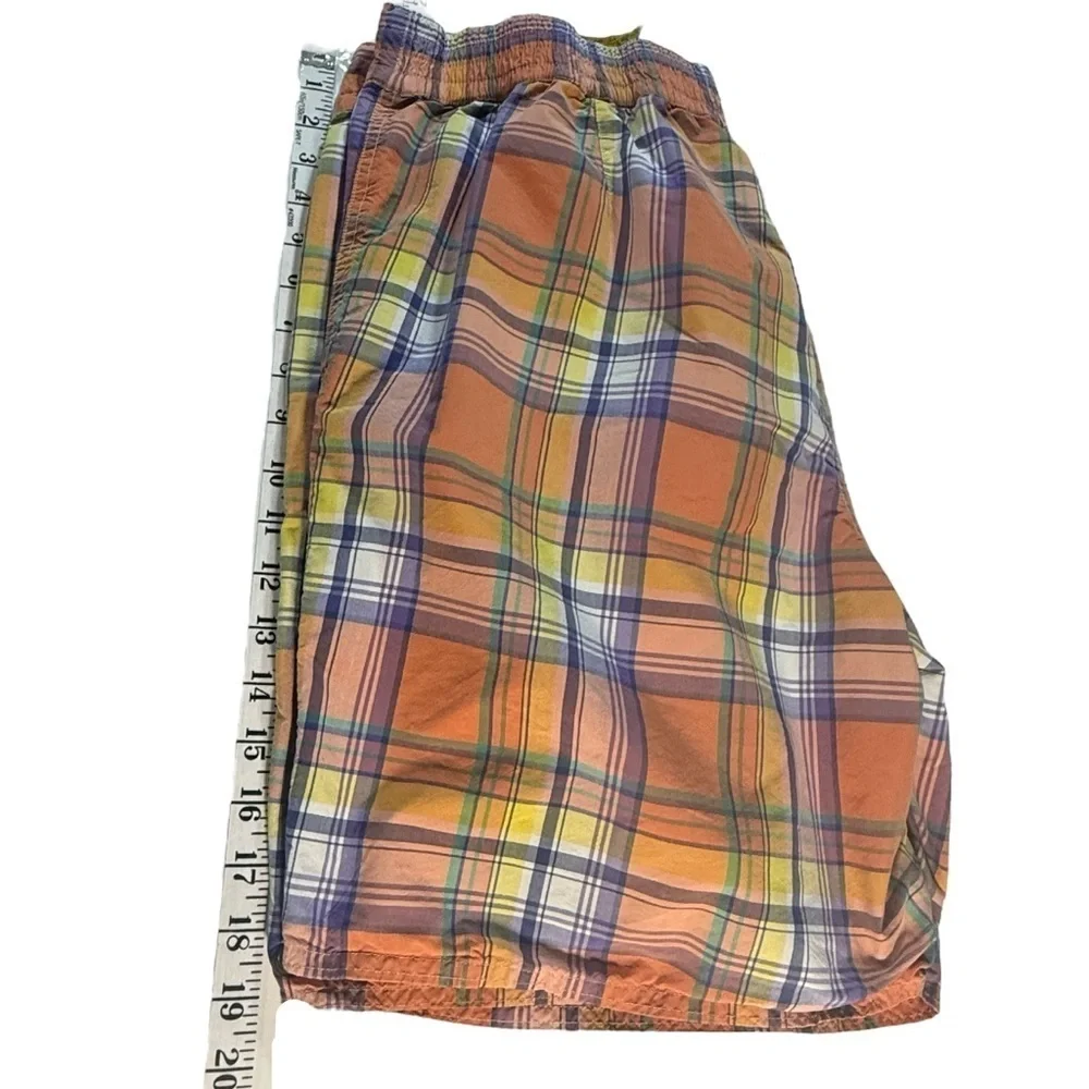Polo Ralph Lauren Madras Plaid Orange Multicolor Swim Trunks Shorts XL Preppy